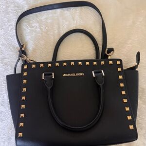 Michael Kors Black Satchel with Gold Studs